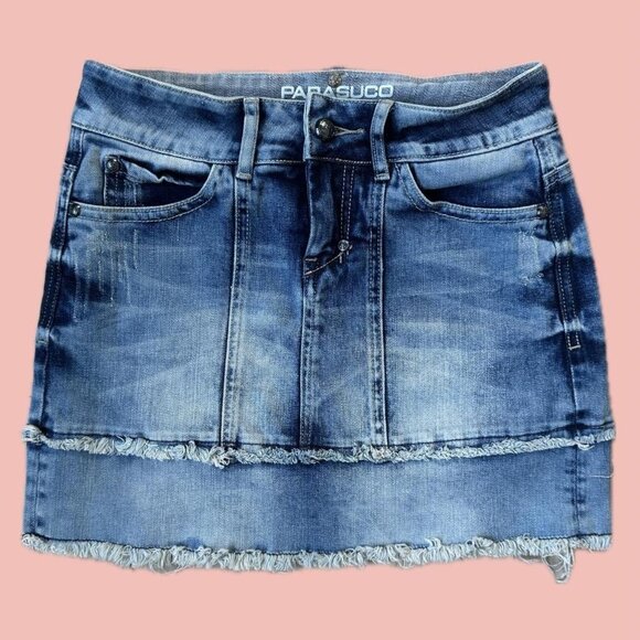 Parasuco Dresses & Skirts - Y2K Parasuco Denim Mini Skirt – Distressed Hem, 24W, 2000s Classic